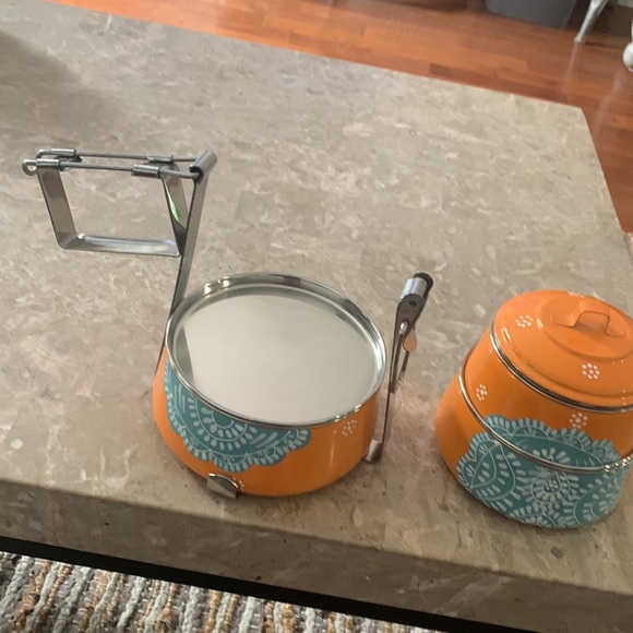 Globein Orange Turquoise Enamel Stackable Locking Camping Portable Lunch Box - Picture 5 of 7